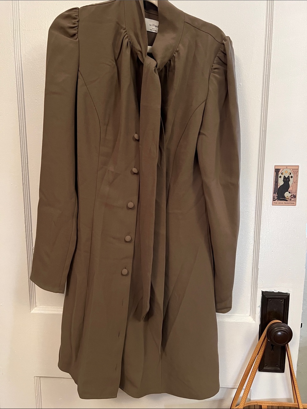 Aritzia Olive Tie-Neck Trench Coat